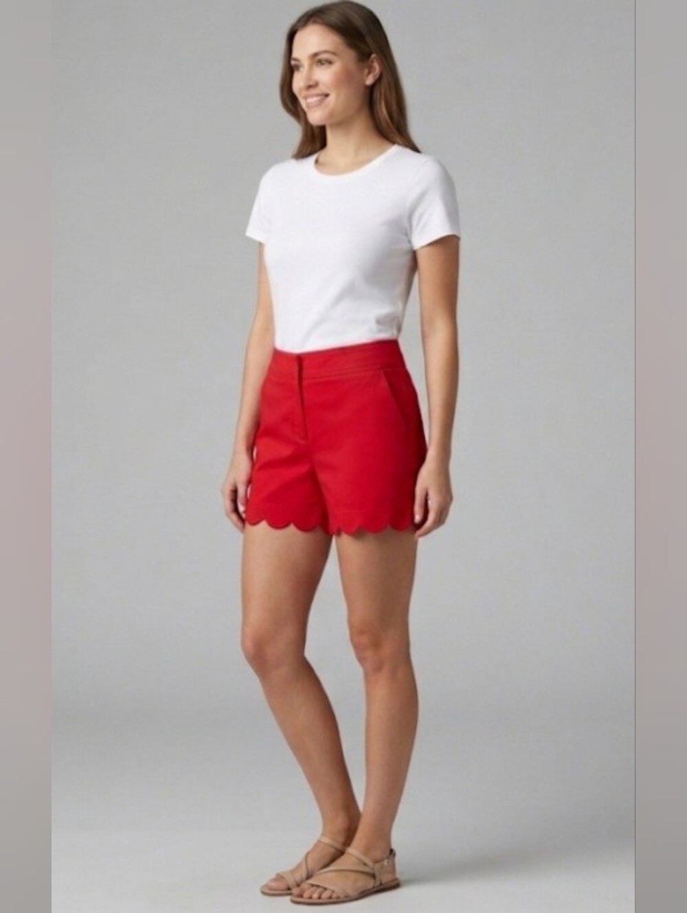 Isaac Mizrahi Red Scallop Hem Shorts
